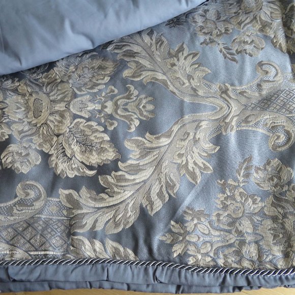 Double Full Duvet Set 2 Shams Silver Blue Pipping Reversable Duvet Cover 82"x80" - Picture 6 of 11